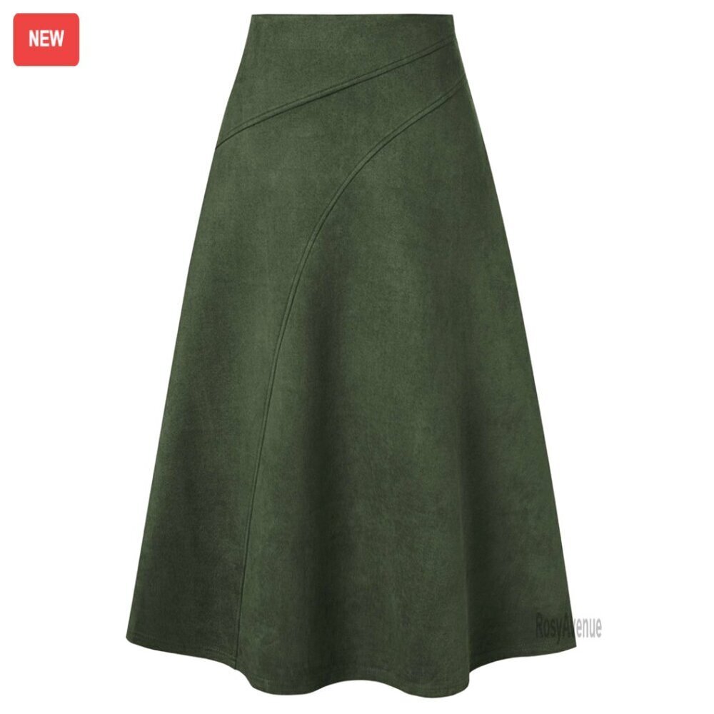 Faux Suede High Waist A-Line Midi Skirt, Fall Winter Women's Skirt